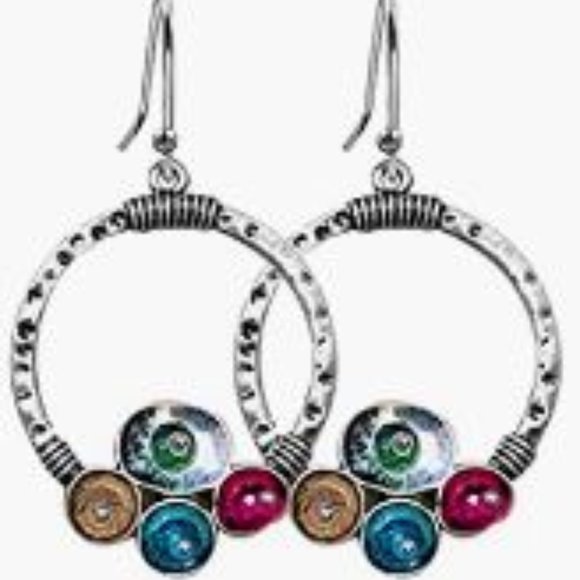 Jewelry - #88 Boho Silver Hoop Drop Earrings